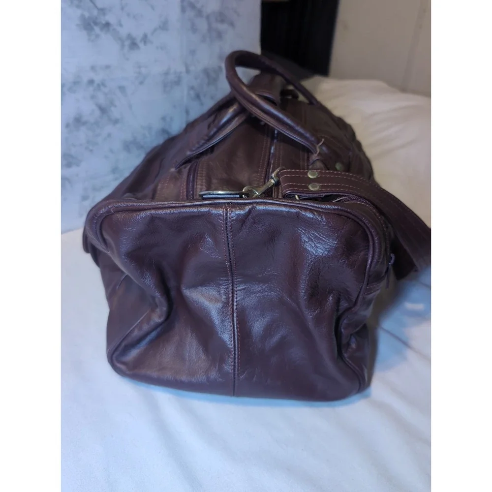 Vintage Genuine Leather Burgundy Duffle Bag Tote Travel Carry-On Shoulder Mexico